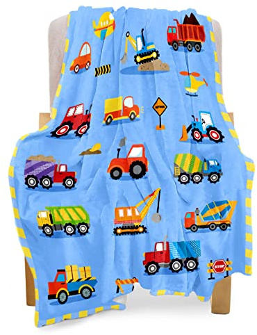 BOOPBEEP Construction Toddler Blanket for Boys Girls Lightweight Baby Kids Blanket Cute Soft Small Truck Car Blankets Comfy Fleece Flannel Plush Blue Throw Blankets Gifts 40x50