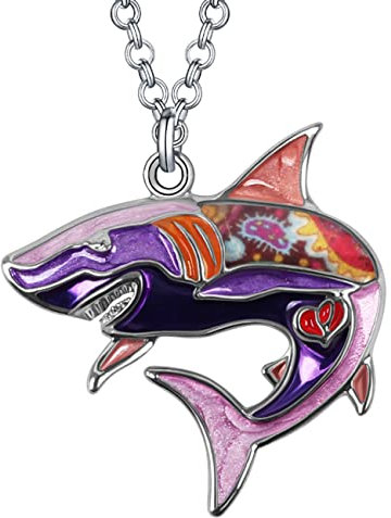 BONSNY Enamel Alloy Ocean Shark Necklace Pendant Gifts for women Jewellry Charms Fish Animals Party Favor (Purple)