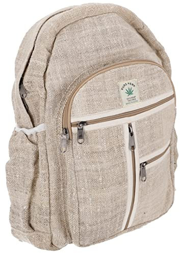 GURU SHOP Ethno Hanf Rucksack, Großer Hanfrucksack - Natur, Herren/Damen, Beige, Size:One Size, 45x30x20 cm, Ausgefallene Stofftasche