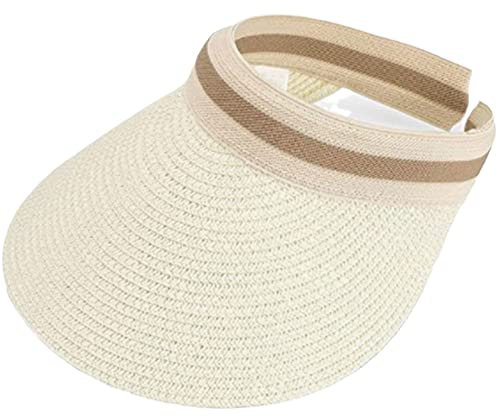 KOMUNJ Visor Hats, Adjustable Breathable Empty Top Hat Outdoor for Women, Women Large Brim Beach Straw Golf Sun Hat Summer Cap Cream White