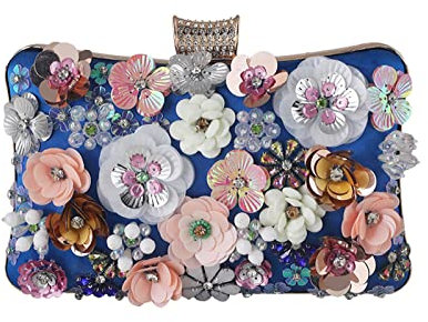 CORIOS Borsa Sera Donna Pochette di Fiore Colorati Borsa a Tracolla con Catena Nozze Borsa a Spalla Eleganti Borse Messenger Borsa a Mano per Festa Banchetti Ballo Nozze Blu