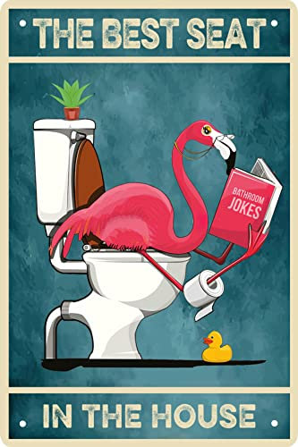 Lustige Badezimmerschilder Flamingo Geschenke für Frauen Toilette Blechschild Vintage Metallschilder Familienschilder für Wohnkultur Wand Vintage Babyparty Schild Der beste Sitz im Haus 20,3 x 30,5 cm