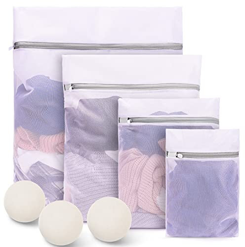Boxlegend Wäschenetz 4 Stück + Trocknerbälle 3 Stück, Wäschesack für Waschmaschine & Trocknerbälle für Wäschetrockner, Wäschebeutel mit Reißverschluss Laundry Bag für BH, Reise, Schuhe, Socken