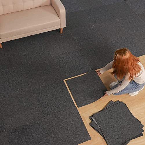 ybaymy 20x 20in Heavy Duty Carpet Squares, 20 Pack Commercial Carpet Repeated Use Floor Tile with Adhesive Stickers, Square Cuttable Carpets Floor Tile for Home Office Hotel (Dark Grey)