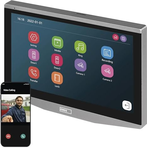 EMOS GoSmart Zusatz-Monitor IP-700B zur Video-Türsprechanlage IP-700A (H4010), Touchscreen-Bildschirm mit 7'' LCD-Farbdisplay, Snapshot, Aufnahme, Intercom