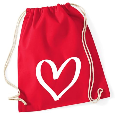 Huuraa Turnbeutel Herz Heart Geschenk | Sportbeutel 12 Liter Classic Red Baumwolle Roter Rucksack Geschenkidee Unisex Beutel mit Kordelzug Baumwollbeutel