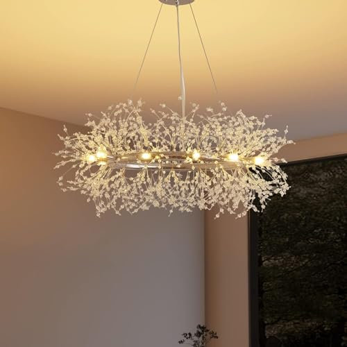 EFPD Kristall Runder Kronleuchter - Silberner Moderner Großer Ring für Wohnzimmer, Esszimmer, Schlafzimmer, Küche - 100 cm Durchmesser