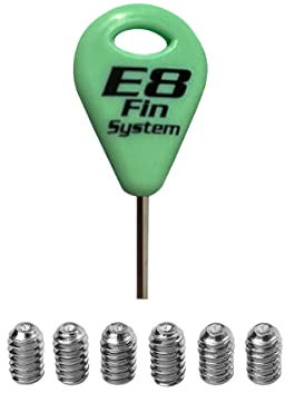 E8 FIN SYSTEM - Packung mit 1 Surfbrett-Schlüssel und 6 Edelstahl-Flossenschrauben - Zubehör für Surfbrett - Ersatzschlüssel für Quilla - Surffflosse - Grün