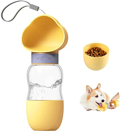 zalati Dog Water Bottle 2-in-1 Portable Dog Water & Food Dispenser Container Feed Bowl for Walking Hiking Travel - 12 + 7oz