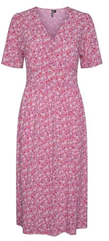 PIECES PCTALA SS MIDI Dress Noos BC Robe mi-Longue, Rose Vif/AOP : Fleurs Multiples, S Femme