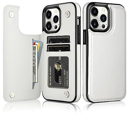 Vofolen Wallet Case for iPhone 15 Pro Case 6.1 Inch Slim Protective Cases with Credit Card Holder for Women Men Flip Folio Soft PU Leather Magnetic Closure Cover for iPhone 15 Pro Phone Case,White