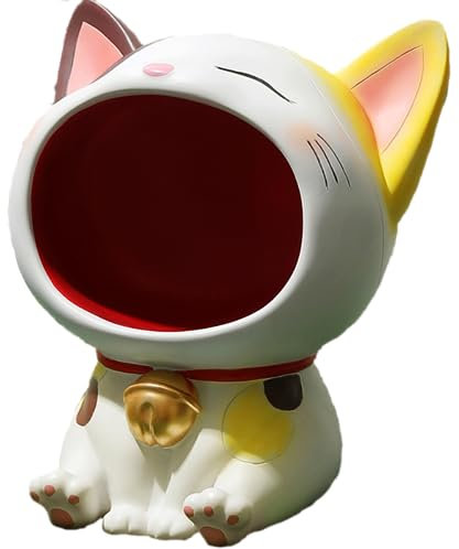 BLOOOK Lachende Katze Figuren Statue,Großer Mund Katze Aufbewahrungsbox,Maneki Neko Fortune Cat Skulptur,Glückliche Katzen Lagerung Box,Kätzchen Schlüssel Schale,Schmuck Tablett