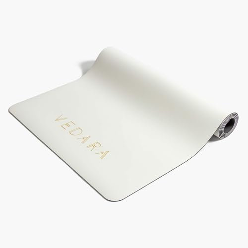 VEDARA® Yogamatte | Extrem Rutschfest & Gute Dämfpung | Hautfreundlich | Aus ECO PU & Naturkautschuk | Für dynamische Yogastile (Standard: 66 cm breit, Weiß)
