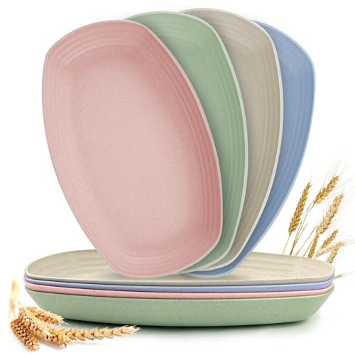 GZqiancang Set di 8 piatti in plastica, riutilizzabili, per feste, picnic, campeggio, snack, torte, insalata, frutta, pasta, pesce (4 colori)
