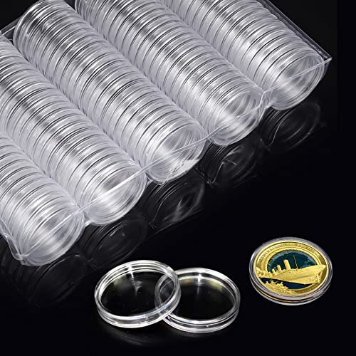 XZEIT 200 Pièces Capsules de Monnaie 25mm Capsules de Pièces en Plastique Rondes Capsules à Monnaie avec Boîte d'Organisateur de Stockage pour Collecte de Pièce de Monnaie