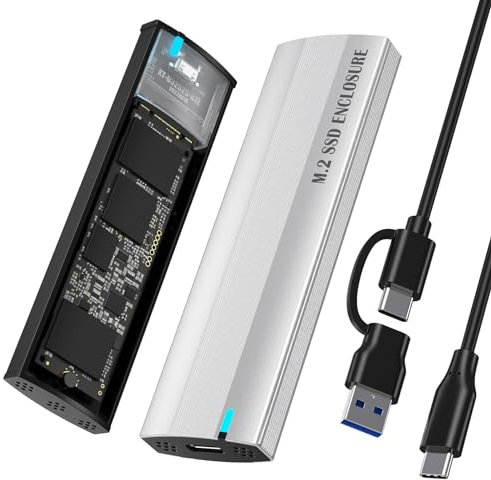 SHUBEIEUMI Boîtier SSD M.2 NVME, USB 3.1 Gen 2 10Gbps Boîtier Disque Dur SSD M.2 NVME SATA pour 2230/2242/2260/2280/NVME M-Key(B+M Key), SATA B+M Key, Argent