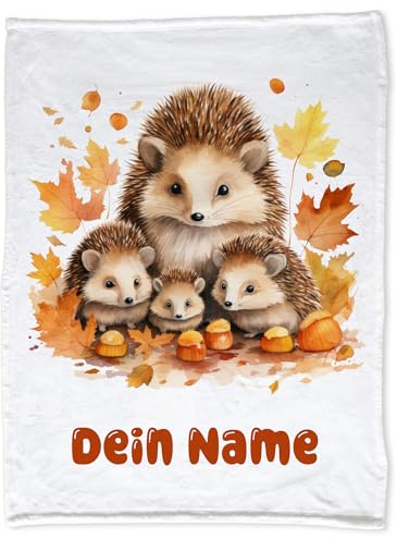 GRAZDesign Babydecke mit Namen Igel Familie Mädchen & Junge Kuscheldecke für Babys und Kleinkind, Geschenk zur Geburt, Taufe 100x75cm - Kuscheldecke