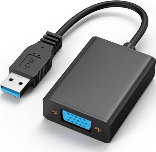Adaptador USB a VGA, USB 3.0/2.0 a VGA, convertidor 1080P (macho a hembra), multimonitor, cable adaptador externo para PC portátil Windows 10/8.1/8/7/XP(negro)