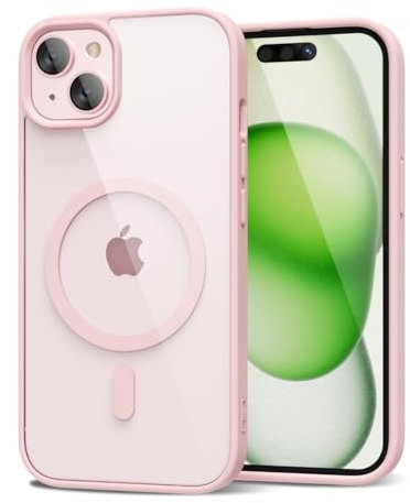 oakxco for iPhone 15 Plus Case Clear Magnetic Compatible with Magsafe, Thin Slim Transparent Non Yellowing, Hybrid Soft Silicone Bumper & Hard Plastic Protective Cover for Women, Light Pink