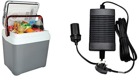 Koolatron Thermoelectric Iceless 12V Electric Cool Box, 24 L Portable Travel Cooler Box Refrigerator 230V AC to 12V DC Power Adapter Inverter/Converter with Circuit Breaker for Car Fridge