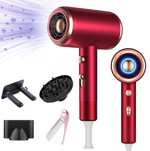 Bizcasa Secador de Pelo de Iónico 1800W,Profesional Secador de Pelo con Botón Frío/Calor,3 Ajustes de Temperatura,Salón Hair Dryer con difusor y boquilla de peinado,Súper Silencioso