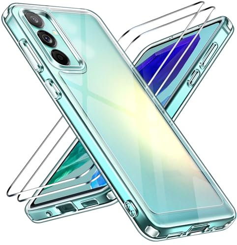 ivoler Anti-Amarillo Clara Funda para Samsung Galaxy M55 5G con 2 Piezas Cristal Templado, [Protección Militar] Carcasa Protectora Antigolpes Transparente Anti-Choques Bumper Case