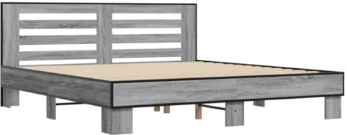 vidaXL Bettgestell, Bett mit Kopfteil für Schlafzimmer, Bettrahmen mit Lattenrost, Schlafzimmerbett Doppelbett, Grau Sonoma 180x200cm Holzwerkstoff Metall