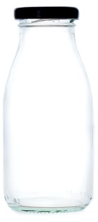 250ml Glass Milk Bottle & Lid for Raw Milk Juice Small Milkshake Wedding Favours (43mm Neck) (Black Lid, Pack of 36)
