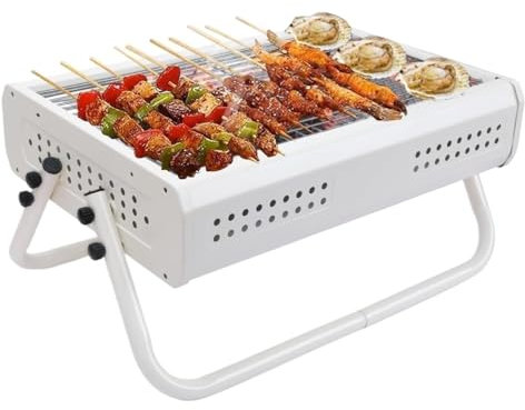 TOTIKI Holzkohlegrill Tisch-Holzkohlegrill Mit Griff, Tragbarer Grill, Outdoor-Grill Für Camping-Picknick BBQ Grill(White)