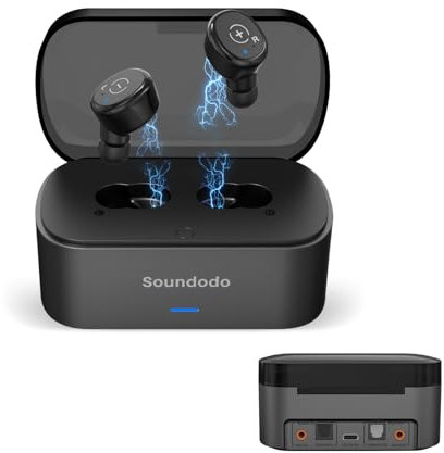 Soundodo - Cuffie TV wireless con base di ricarica del trasmettitore, 2024 nuove cuffie wireless TWS Ture per TV con trasmettitore, ottico, AUX da 3,5 mm, RCA, Plug n Play, 60