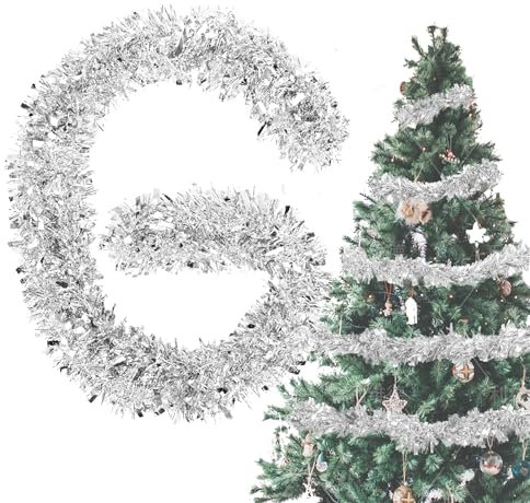 Lametta Weihnachtsbaum Silber 4X 3M Girlande Weihnachten - Weihnachtsgirlanden Glänzend Lametta Girlande Ø 9 cm,Tannengirlande Weihnachtsbaumschmuck Silber Christbaumschmuck Girlande Deko