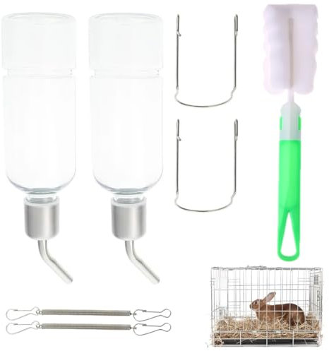 2x 350ml Kaninchen Trinkflasche + Reinigungsbürste für Kaninchen, Meerschweinchen, Hamster & Chinchillas