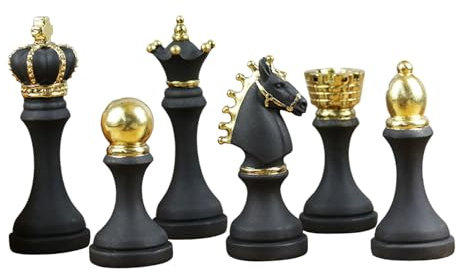 Fenteer 6er-Pack Schachfiguren Statue Skulptur Ornament Sammelfigur Einrichtung Wohnkultur Kunst Zeitgenössische Bürotischdekoration, Schwarz