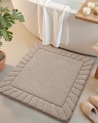 COLOR&GEOMETRY Badeteppiche rutschfest Waschbar Absorbierende Badvorleger Weiche Badezimmerteppich, Badematte für Badezimmerboden, Dusche, Badewanne, Waschküche, Beige, 60 x 60 cm