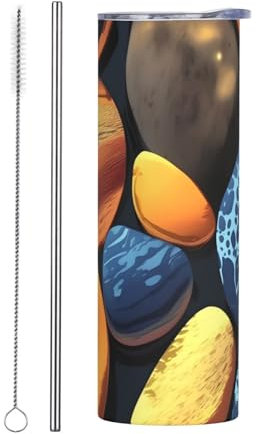 WZYWHJ Gelbe Kieselsteine, hochwertiger Edelstahlbecher, 590 ml, mit Strohhalm, geeignet für Sportwagen, Zuhause