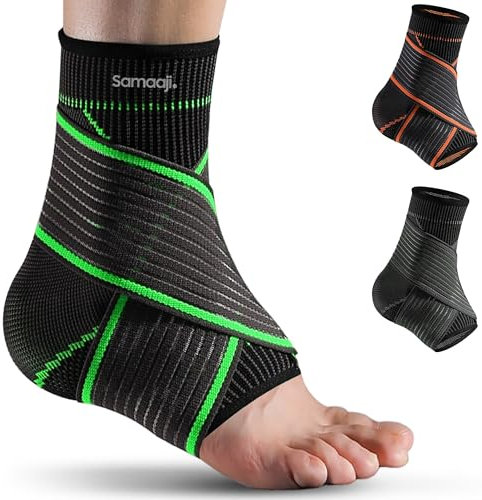 Ankle Support Brace strap for Ligament Damage, Sprained Ankles, plantar fasciitis & Achilles Tendonitis Relief Compression Support for Women, Men, and Athletes Foot Brace for Sports (1, Green, M)