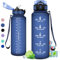 Sportflasche 1.5L, Trinkflasche Sport Wasserflasche mit Zeitmarkierung, Auslaufsicher Wasserflasche mit Strohhalm, Sport Wasserflasche für Fitness, Camping, Fahhrad, Outdoor, Erwachsene, Wandern