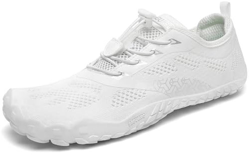 SAGUARO Barfußschuhe Herren Damen Barfussschuhe Traillaufschuhe Zehen Training Fitnessschuhe Outdoor Barfuss Wanderschuhe Atmungsaktiv Schnell Trocknend Badeschuhe, Weiß, 37 EU