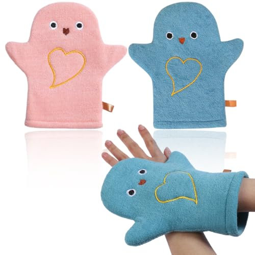 EORPAVU Linge et gants de toilette Lot de 2 gants de toilette avec imprimé animal - Jouets de bain pour rendre le bain amusant - Serviettes de bain douces pour bébés et enfants de 0 mois et plus
