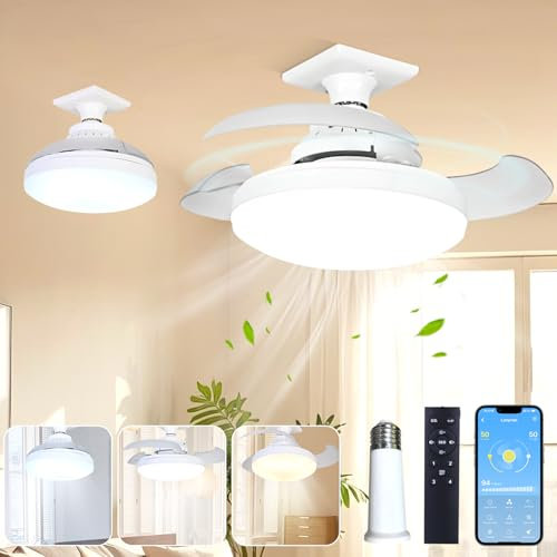 Umikk Deckenventilator mit Beleuchtung Unsichtbare Lüfterflügel, 40cm LED Dimmbare Deckenleuchte mit Ventilator E27 Glühbirne mit Ventilator APP, Lampe mit Ventilator Leise