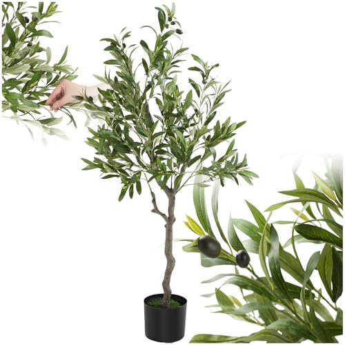 TecTake® Olivier Artificiel 120cm Plante Artificielle Fausse Plante Interieur Arbre Vert Arbre Artificiel Décoration Maison idéal pour Décoration Salon Chambre Cuisine Dressing Chambre Enfant Bureau