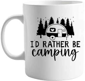 signkitsuk I'd Rather Be Camping 11oz Ceramic Mug – Campervan & Camping Enthusiast Gift, Coffee Cup for Outdoor Lovers, Caravan Road Trip Travel Mug, Camping-Themed Present