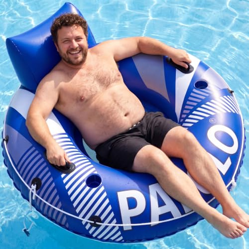 Galleggianti per piscina per adulti, 134,6 cm, 204 kg, tubi galleggianti resistenti per galleggiare con poggiatesta, 2 portabicchieri e sedile in rete a doppia tenuta, grandi tubi galleggianti