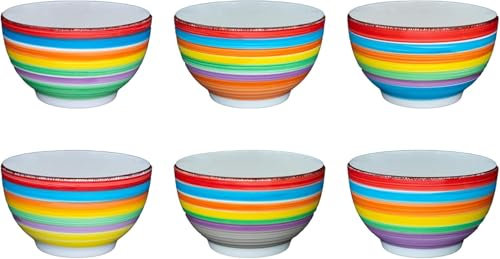 6er set Müslischalen Keramik 600ml Salatschälchen Suppenschüssel Schüssel für Obst-Salat, Müsli & Suppe Snack-Schälchen Müsli, Nüsse, EIS, Chips und andere Knabbereien Servierschalenset Bunt (Ibiza)