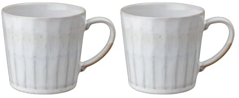 Denby - Reactive White Mug Set of 2-400ml Capacity - Dishwasher & Microwave Safe - Hot Drink, Coffee & Tea Mugs - Handcrafted Ceramic Stoneware Mugs with Glaze Effect - Chip, Crack Resistant Cups