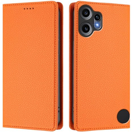 Unichthy Case for CMF Phone 2 Pro Flip Cover Shockproof Litchi Texture Anti-slip Wallet Case PU Leather Stand Magnetic Closure |RFID Blocking| 3 Card Slots Phone Skin for CMF Phone 2 Pro Orange