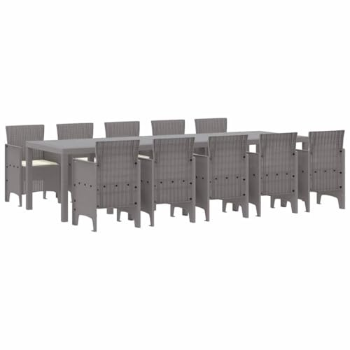 vidaXL Garten Essgruppe mit Kissen 11 pcs Hellgrau und Creme, Garten und Terrasse, modernes Essset, ergonomisches Design, rechteckig, UV-beständig für den Sommer
