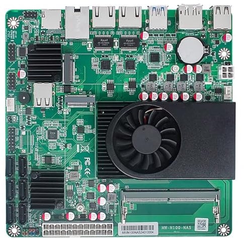 ShengOrigin 6-Bay NAS Motherboard Core i3-N305 3* LAN（2* i226+ 1 * 10G） 6* SATA3.0 2*NVMe 1* HDMI 1* DP Home Server Firewall ITX Mainboard, Barebone, 32GB DDR5 2TB NVMe