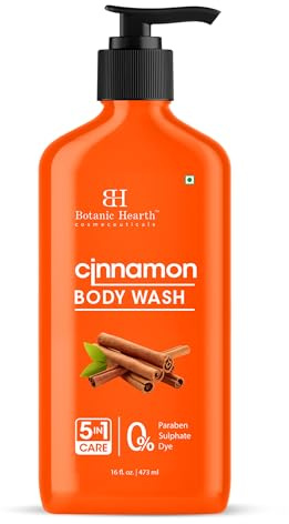Botanic Hearth Zimt Duschgel 5-in-1 Pflege 473 ml | 5-in-1-Pflegeformel reinigt die Haut sanft und spendet intensive Feuchtigkeit für gepflegte Haut Für Männer und Frauen