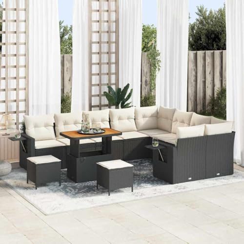 Qnhdfrt Garten-Sofa-Set Outdoor Schwarz Poly-Rattan 5-teiliges Lounge-Set mit Kissen und Tisch, wetterfest und langlebig für Terrasse, Garten und Balkon